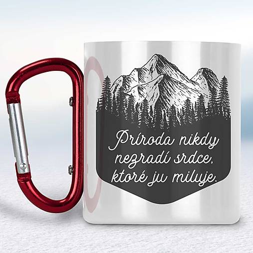 Nádoby - Biely turistický hrnček s karabínkou (Červená karabínka) - 15314959_