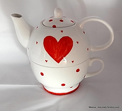 Nádoby - porcelánový čajník pre jedného Srdiečko s bodkami - 15312485_