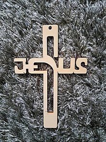 Dekorácie - Drevený krížik / kríž JESUS - 15321269_