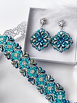 Sady šperkov - Rosička | modrá cenovo výhodná sada náušníc a náramku - 15320428_