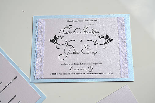 Svadobné oznámenie romantika ružovo-modrá (svadobné oznámenie 7x14 cm)