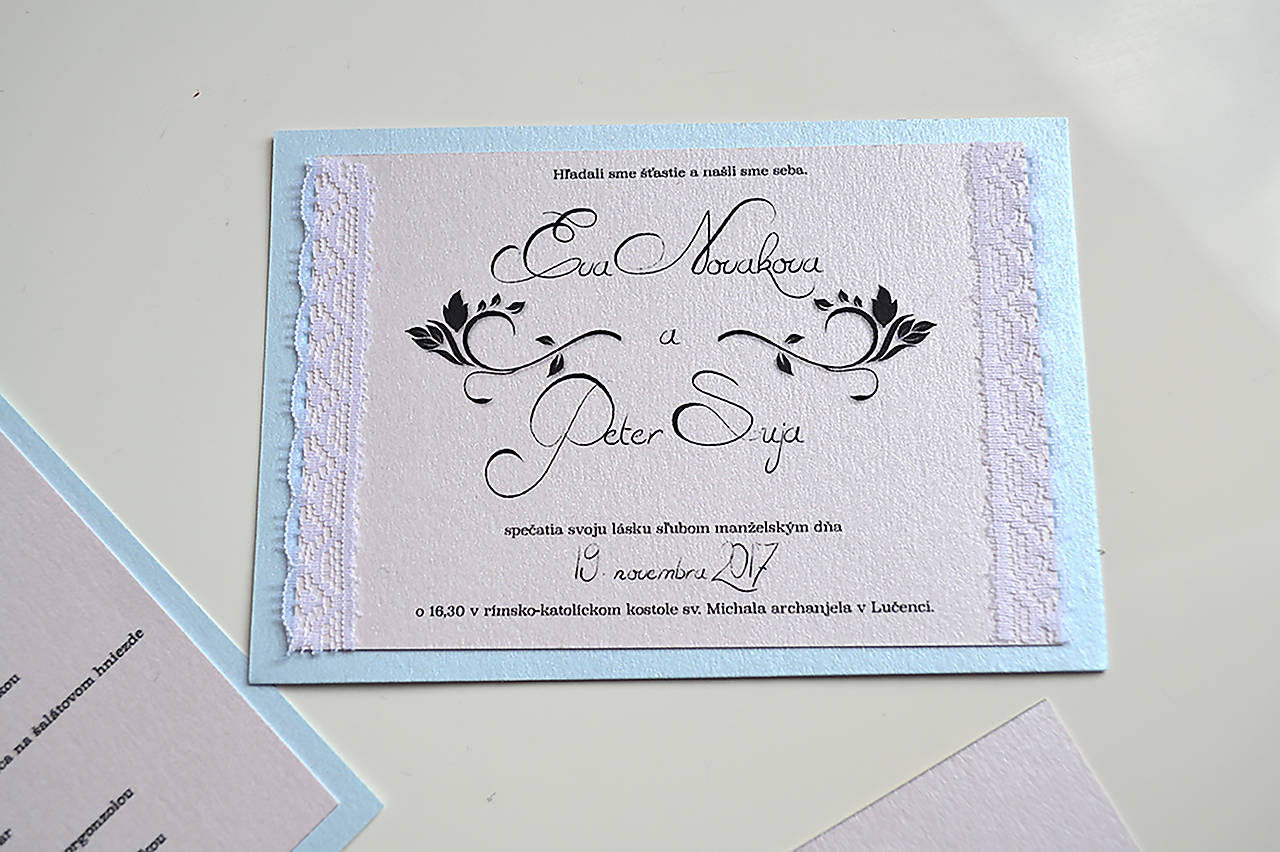Svadobné oznámenie romantika ružovo-modrá (svadobné oznámenie 7x14 cm)