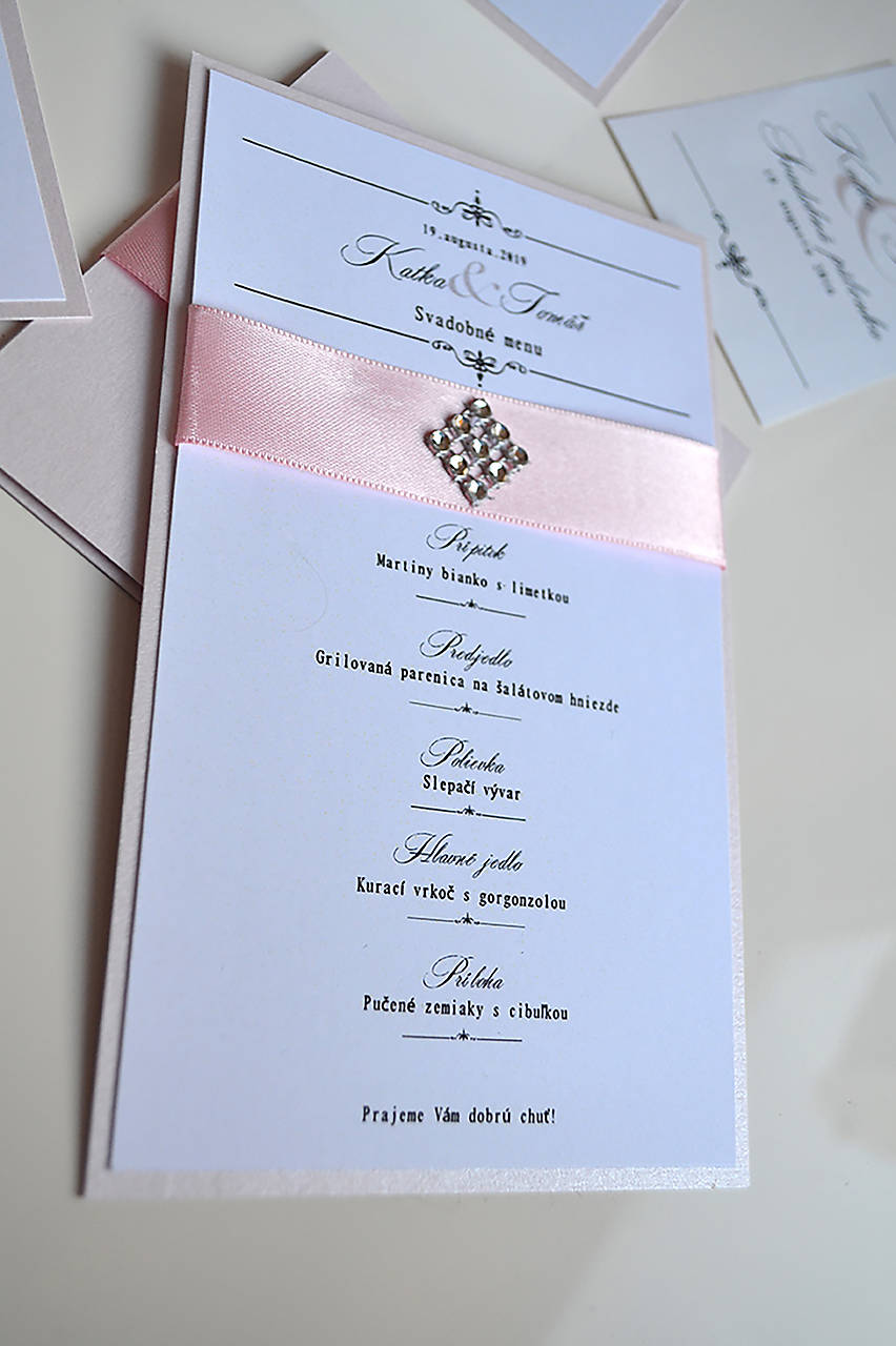 Svadobné oznámenie gracia ružová (svadobné menu luxus (cca. 14 cm x 10 cm))