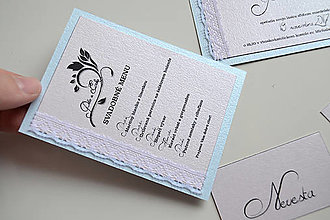 Papiernictvo - Svadobné oznámenie romantika ružovo-modrá (svadobné menu) - 15318640_