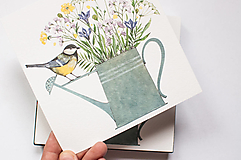 Papiernictvo - Pohľadnica - "sýkorka s kvetmi" - 15318543_