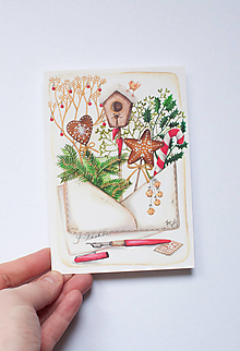 Papier - Pohľadnica "prianie k Vianociam" - 15318439_