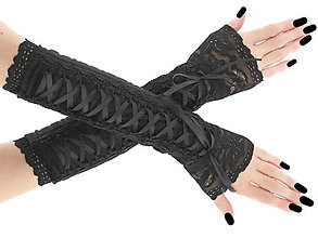 Rukavice - Čierne dámské rukavice návleky gothic, bezprstové rukavice so šnurovaním v gothic štýle 0420 - 15324662_
