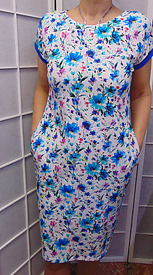 Šaty - Šaty s kapsami - modré květy S - XXXL - 15324793_