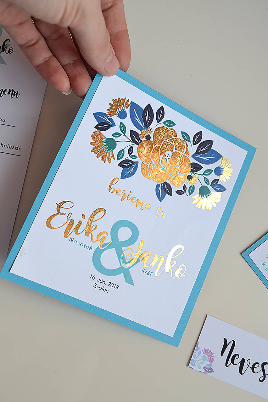 Svadobné oznámenie ligotavé kvety modré (svadobné oznámenie)