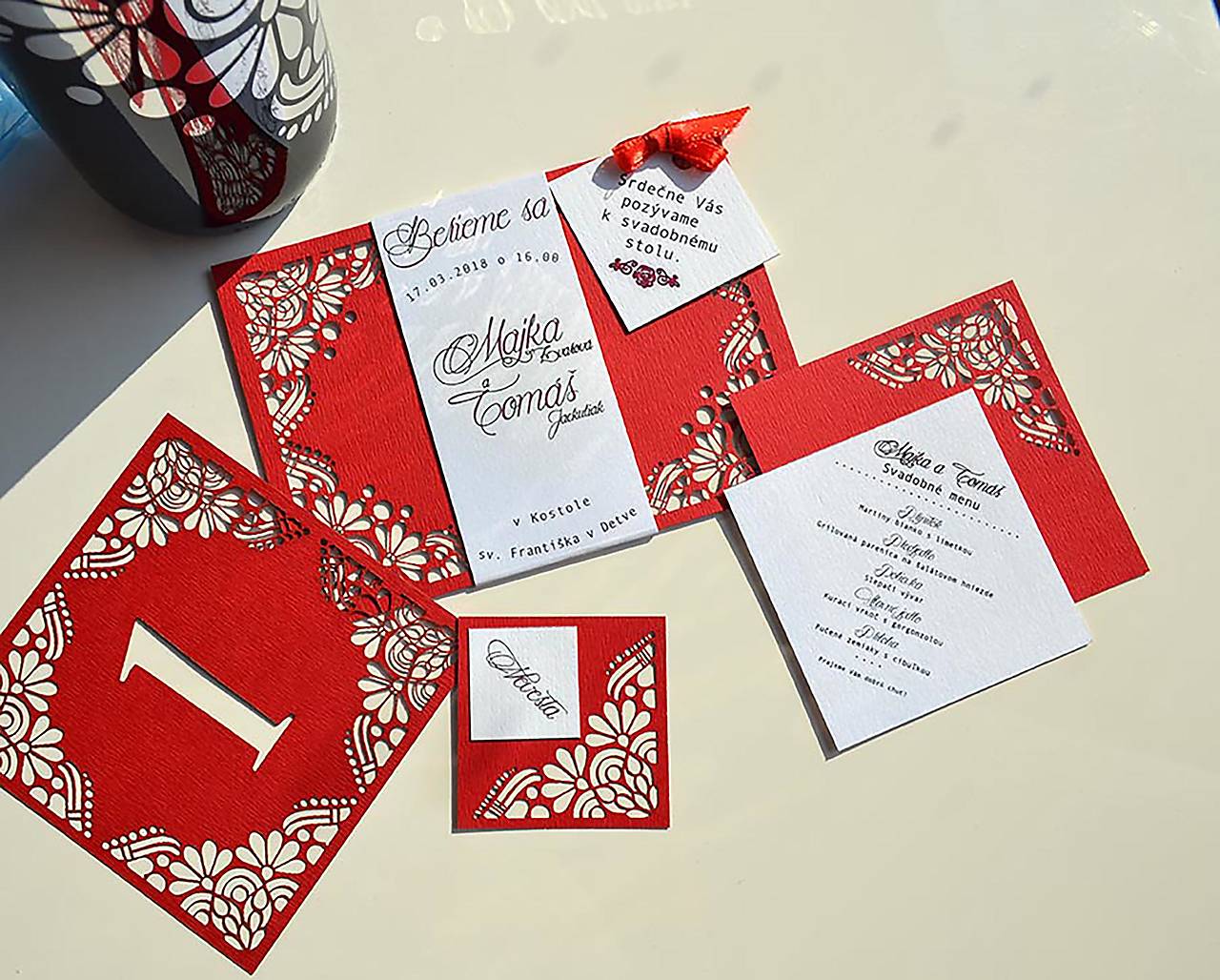 Svadobné oznámenie Margaréta červená
