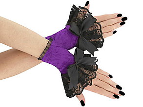 Rukavice - Spoločenské zamatové rukavice čierno fialové 1J - 15327472_