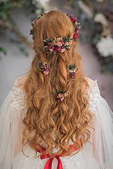 Ozdoby do vlasov - Kvetinový hrebienok a vlásenky "šum lesných spomienok" - 15327615_