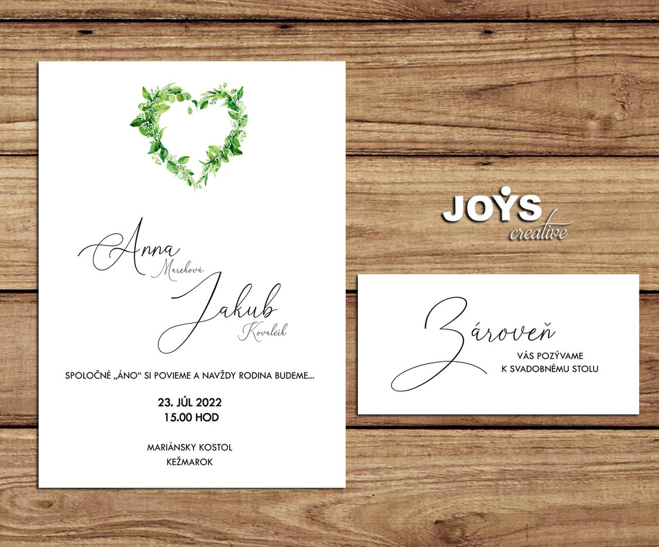 Svadobné oznámenie v štýle greenery so srdiečkom A02