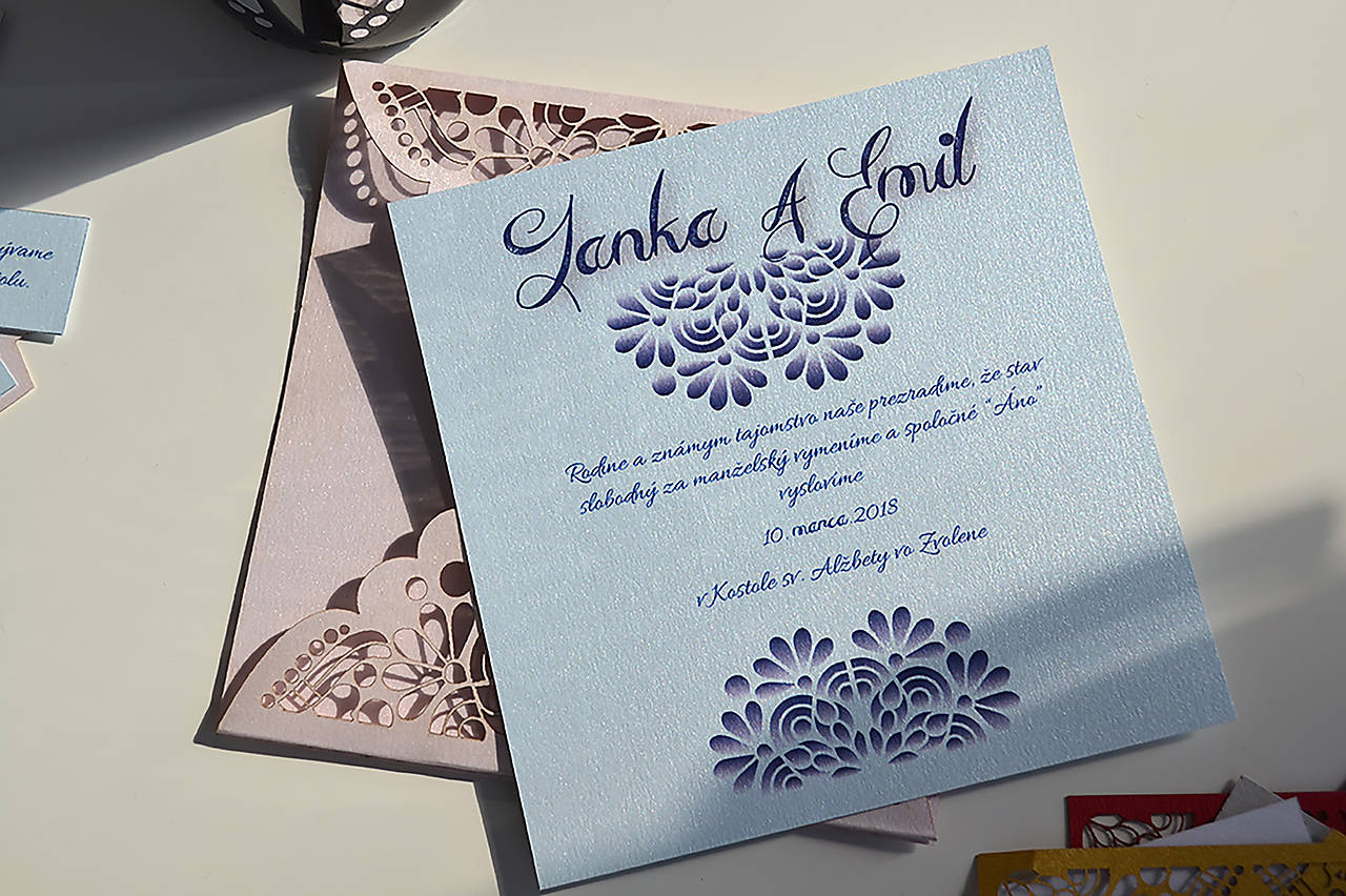 Svadobné oznámenie ornament ružovo-modrá (oznámenie)