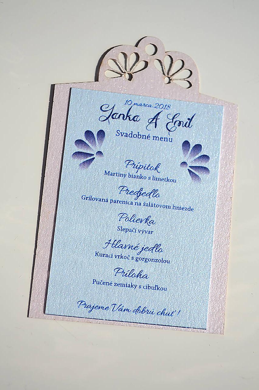 Svadobné oznámenie ornament ružovo-modrá (menu)