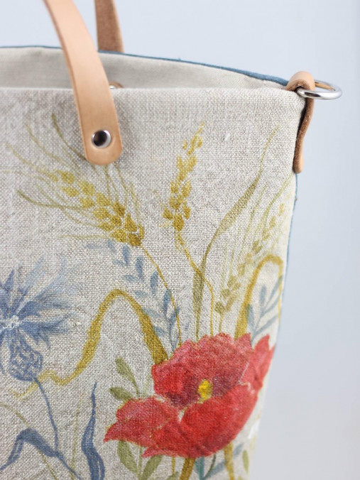 Dámska ručne maľovaná kvetinová kabelka, kvetinová kabelka, veľká ľanová maľovaná kabelka "Divoká lúka"