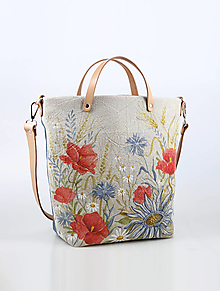 Kabelky - Dámska ručne maľovaná kvetinová kabelka, kvetinová kabelka, veľká ľanová maľovaná kabelka "Divoká lúka" - 15331581_