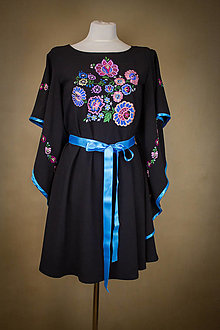 Šaty - Vyšívané šaty z Pliešoviec - Čierne s motýlími rukávmi - 15330226_
