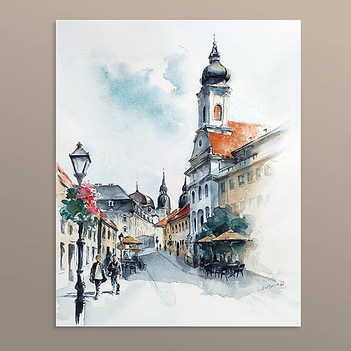 Obrazy - Veľký akvarelový obráz "Trnava" - 15329798_