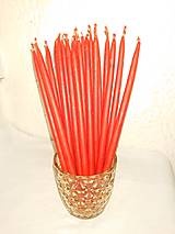 Sviečky - Tenké ručne namáčané sviečky - červené zo včelieho vosku - 15332394_