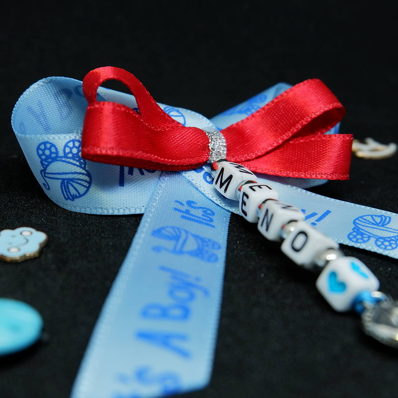 Stužka (mašlička) proti urieknutiu na kočík (Modro - červená)