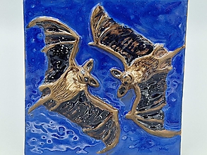 Dekorácie - Kachlica - párik netopierov/ modrá - 15332653_