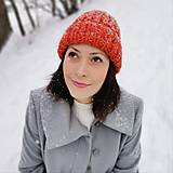 Čiapky, čelenky, klobúky - CHUNKY exclusive merino čiapka (červenooranžová) - 15333551_