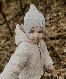 Detské čiapky - Pixie "škriatkovská" detská merino čiapočka (svetlá béžová) - 15335810_