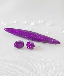 Sady šperkov - Živicová súprava brošňa + náušnice (fialová) - 15336832_