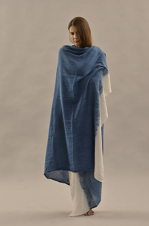 Šály a nákrčníky - 100 % bavlnený šál “INSULA MAGNA“ (Modrý) 195x130 cm - 15339945_