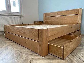 Nábytok - Dubová masívna posteľ s výsuvnými boxami - 15341843_
