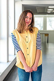 Topy, tričká, tielka - oversize UPCYKLOVANÝ top (modrý pásik) - 15346955_