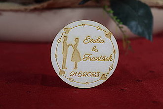 Darčeky pre svadobčanov - Svadobná  drevená magnetka gravírovaná 003 - 15344127_