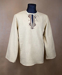 Pánske oblečenie - Pánska ľanová vyšívaná folklórna košeľa – vzor Detva - 15348767_