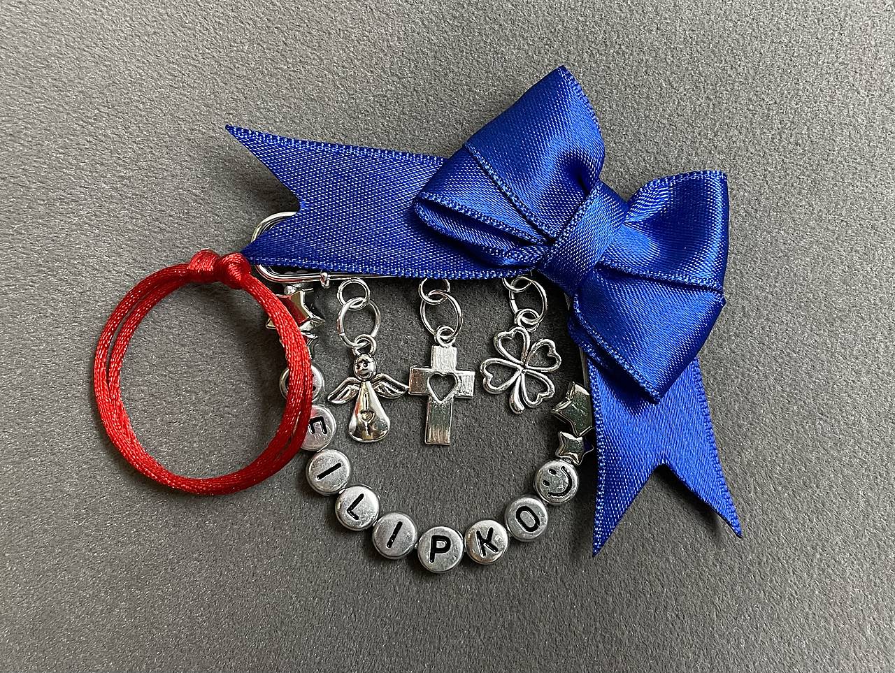 Set na kočík pre bábätko - okrasná mašlička/stužka na kočík/vajíčko + náramok