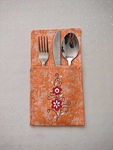 Úžitkový textil - Maľované vrecko na príbor - oranžový melír, 12,5 x 24 cm - 15352556_