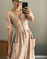 Šaty - Dámske ľanové šaty LUISA krátky rukáv - 15352537_