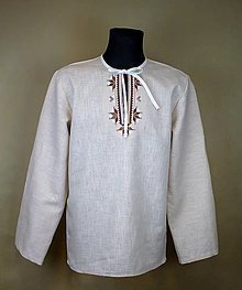 Pánske oblečenie - Pánska ľanová vyšívaná folklórna košeľa – vzor Detva - 15351311_