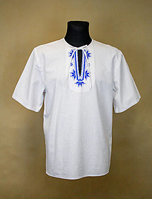 Pánske oblečenie - Pánska ľanová vyšívaná folklórna  košeľa – vzor Detva - 15351318_