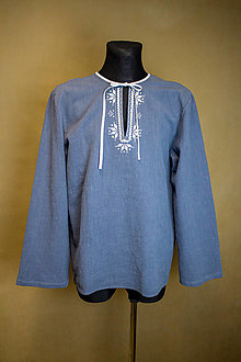 Pánske oblečenie - Pánska ľanová vyšívaná folklórna košeľa – vzor Detva - 15351352_