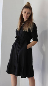 Šaty - Plamienka - ľanové šaty s volánom na sukni (čierna) - 15353670_
