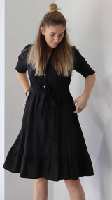 Šaty - Plamienka - ľanové šaty s volánom na sukni (čierna) - 15353671_