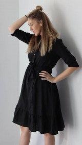 Šaty - Plamienka - ľanové šaty s volánom na sukni (čierna) - 15353673_