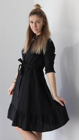 Šaty - Plamienka - ľanové šaty s volánom na sukni (čierna) - 15353675_