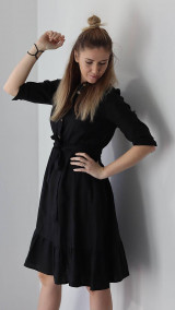 Šaty - Plamienka - ľanové šaty s volánom na sukni (čierna) - 15353703_