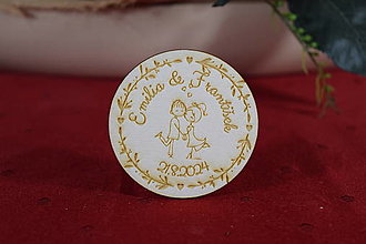Darčeky pre svadobčanov - Svadobná  drevená magnetka gravírovaná 009 - 15353544_