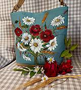 Kabelky - Ručne maľovaná crossbody ľanová kabelka " Maky a margaréty " - 15356154_