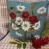 Kabelky - Ručne maľovaná crossbody ľanová kabelka " Maky a margaréty " - 15356155_