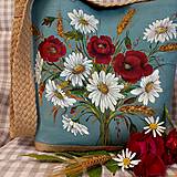 Kabelky - Ručne maľovaná crossbody ľanová kabelka " Maky a margaréty " - 15356160_