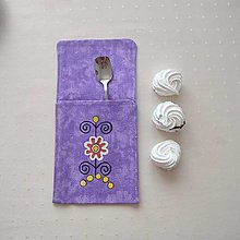 Úžitkový textil - Maľované vrecko na príbor - fialové, 12 x 24,5 cm - 15355381_